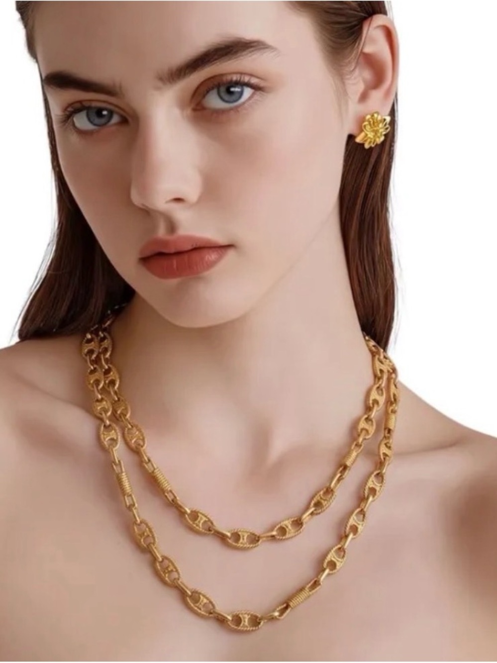 CELINE triomphe macadam gold plated 18” necklace